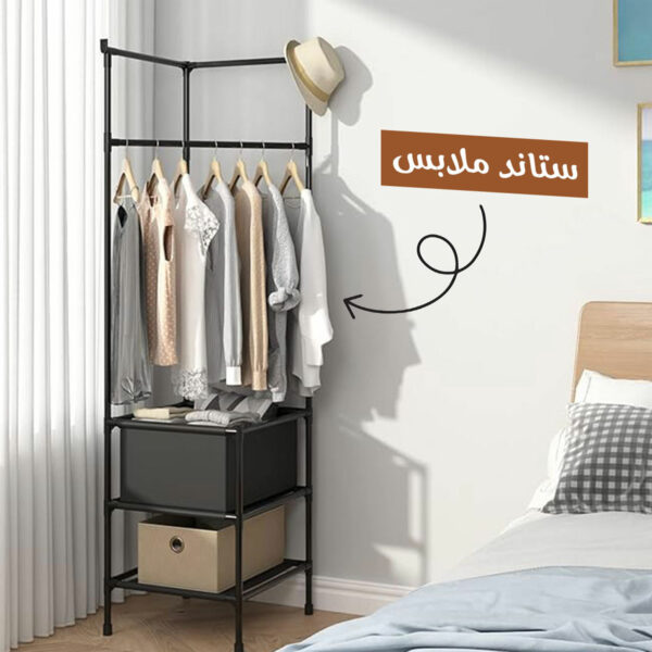 ⁦عرض ستاند ملابس زاوية + حبل نشر غسيل قابل للسحب بضمان عامين⁩ - الصورة ⁦3⁩
