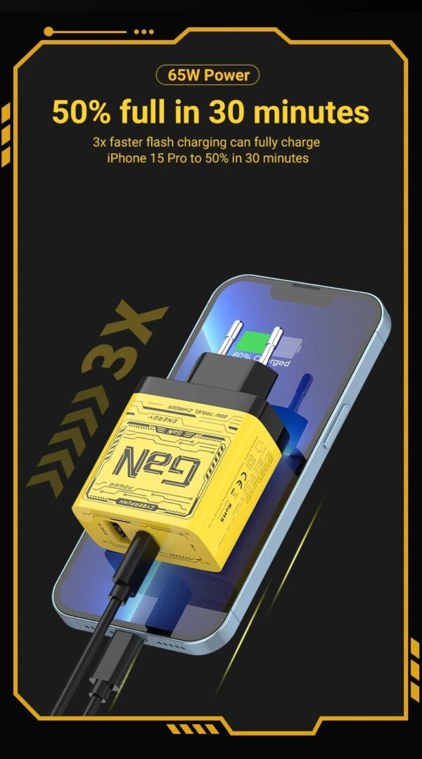 ⁦• شاحن USB-C بقوة 120 واط - شاحن سريع GaN مع تقنية PD⁩ - الصورة ⁦4⁩