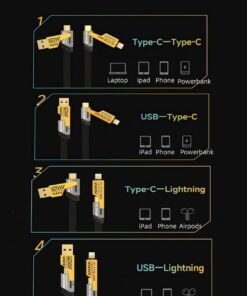 • كابل شاحن USB متعدد 15 سم، شحن سريع 65 واط 3 في 1 (Lightning, Type-C & Micro USB)