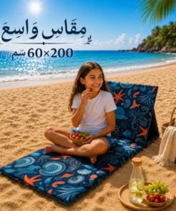 شازلونج شاطئ سفنج بظهر خشب قماش وتربروف مقاس 60*200 سم طابعه صيفيه كحلي
