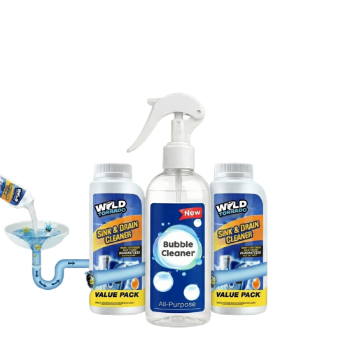 عرض اسبراي التنظيف الجبار Multipurpose Bubble Cleaner مع قطعتين مسحوق تسليك الأحواض