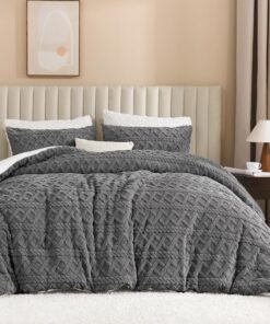 بطانيه 2 في 1 فرو جاكار دابل فيس رمادي 220*230 سم مع 2 كيس خداديه
