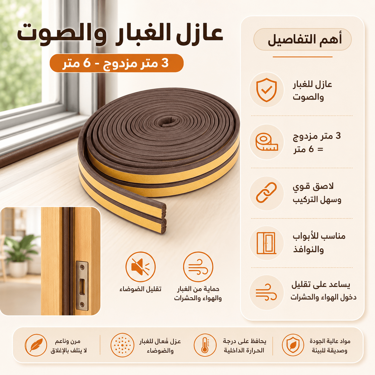 عرض قطعتين عازل الغبار و الصوت 3 متر مزدوج – 6 متر
