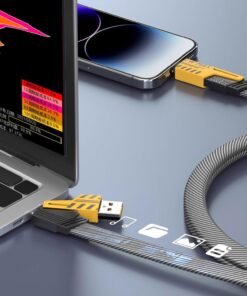 • كابل شاحن USB متعدد 15 سم، شحن سريع 65 واط 3 في 1 (Lightning, Type-C & Micro USB)