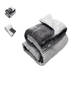 Satin Pillowcase for Hair and Skin, 48*70 cm, off-white + عرض لحاف شتوي فرو دبل فيس Gray Striped 220*235cm