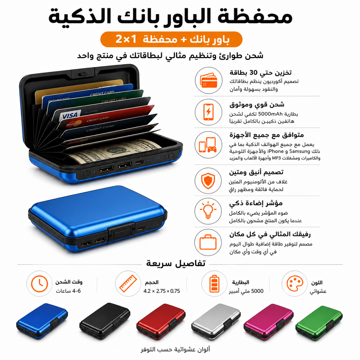 محفظة مزودة بباور بانك للطوارئ