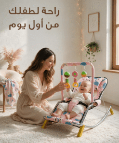 عرض : كرسي هزاز للأطفال بينك + مخدة رضاعة + ساتر رضاعة