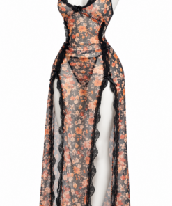 Long flowers night dress Lan049 ( مخزن 307 )